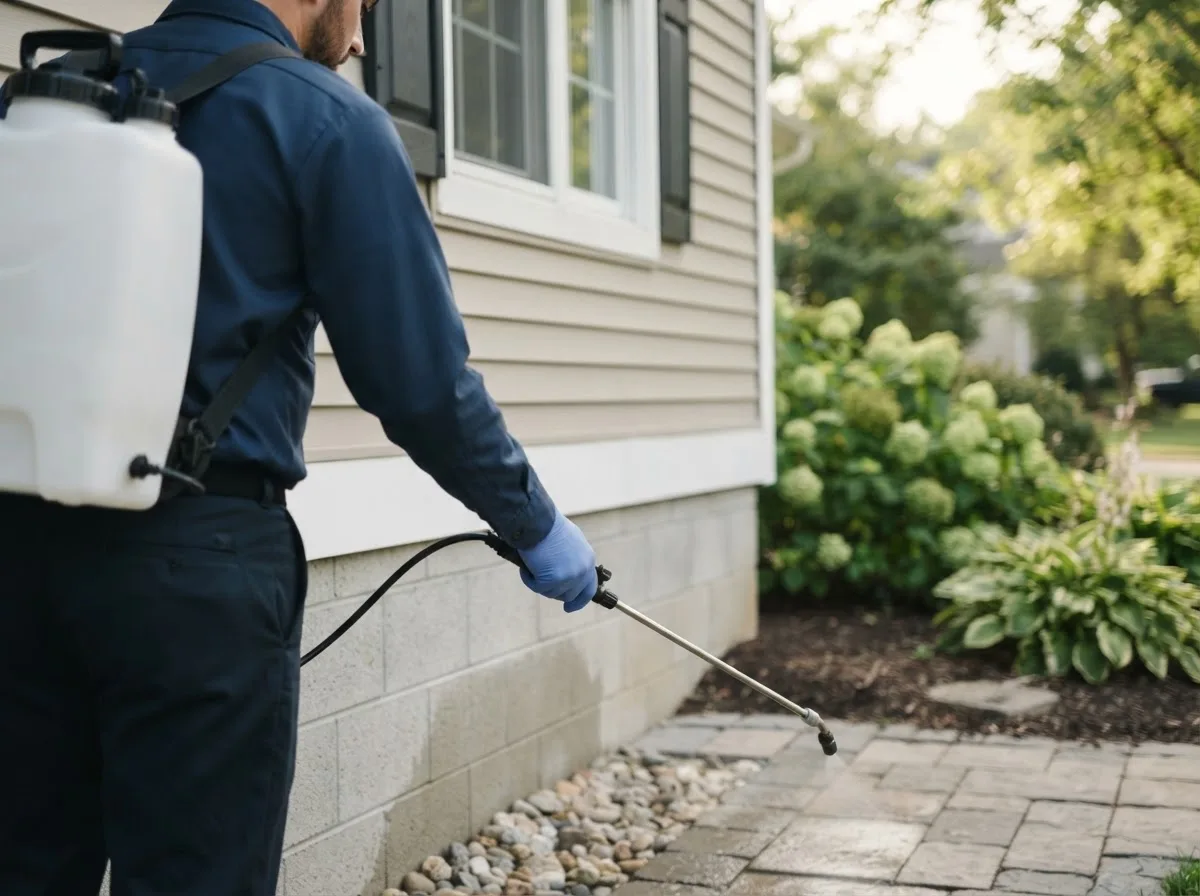 Pest control technician inspecting a home in Hoyt, KS
